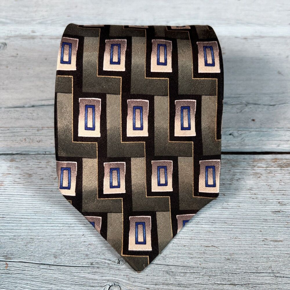 Vintage Facets Necktie 90s Abstract Geometric pattern Silk